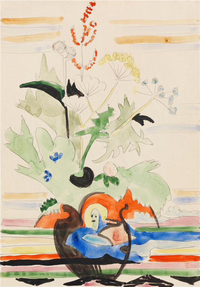 恩斯特·路德维希·基希纳（Ernst Ludwig Kirchner，德国画家）作品-草地花卉静物画（1929）