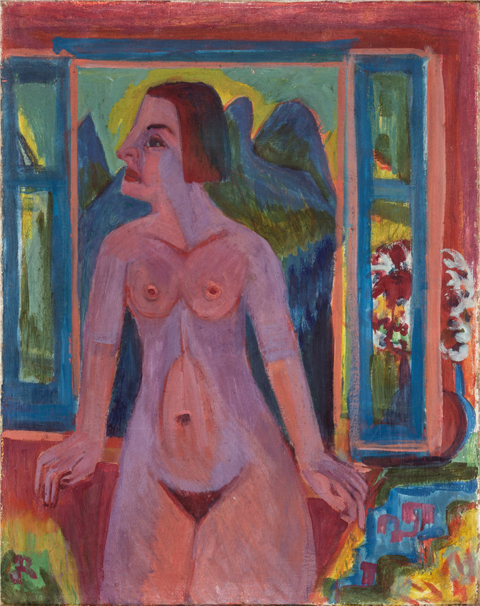 恩斯特·路德维希·基希纳（Ernst Ludwig Kirchner，德国画家）作品-窗前的裸女 (1922 – 1923)