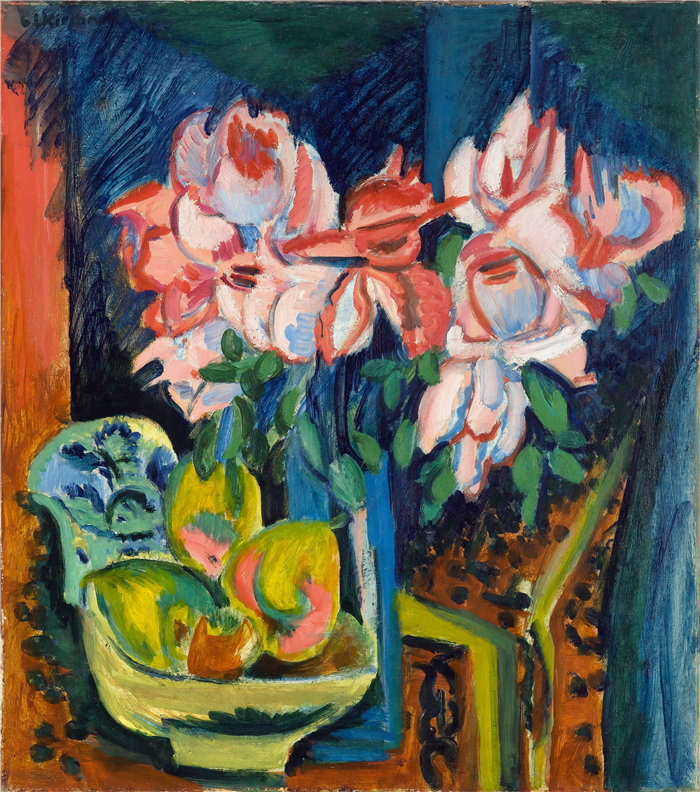 恩斯特·路德维希·基希纳（Ernst Ludwig Kirchner，德国画家）作品-粉红玫瑰 (1918)