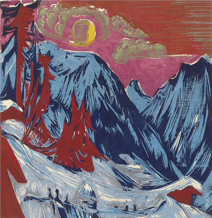 恩斯特·路德维希·基希纳（Ernst Ludwig Kirchner，德国画家）作品-月出经度（1919）