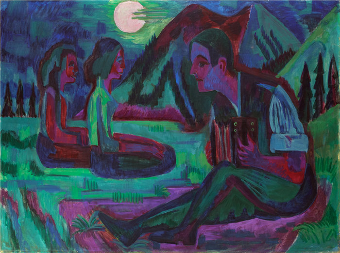 恩斯特·路德维希·基希纳（Ernst Ludwig Kirchner，德国画家）作品-手风琴演奏家 (1924)