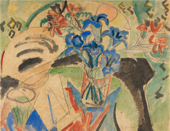 恩斯特·路德维希·基希纳(Ernst Ludwig Kirchner,德国画家)作品-土耳其联邦静物画(1920年)