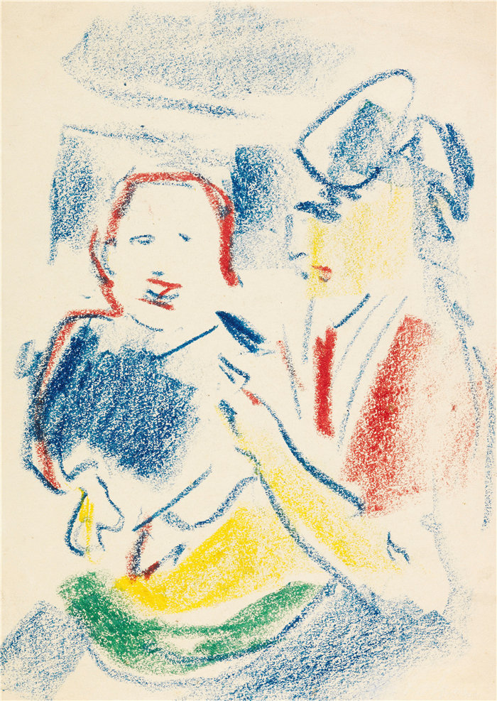 恩斯特·路德维希·基希纳（Ernst Ludwig Kirchner，德国画家）作品-有孩子的妇女（1908年）