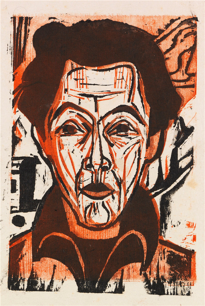 恩斯特·路德维希·基希纳（Ernst Ludwig Kirchner，德国画家）作品-自画像 (1926)