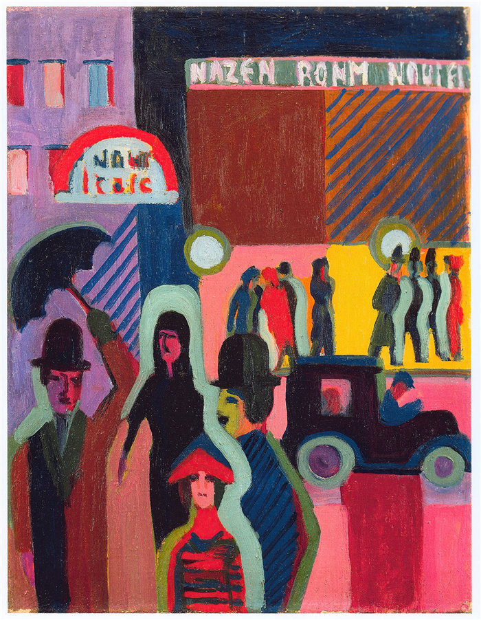 恩斯特·路德维希·基希纳（Ernst Ludwig Kirchner，德国画家）作品-雨中商店 (1927)
