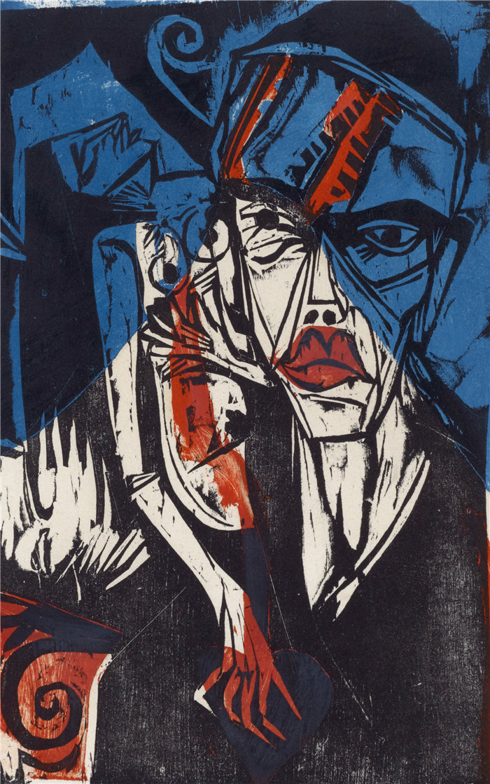 恩斯特·路德维希·基希纳(Ernst Ludwig Kirchner,德国画家)作品-与爱的痛苦作斗争(1915)