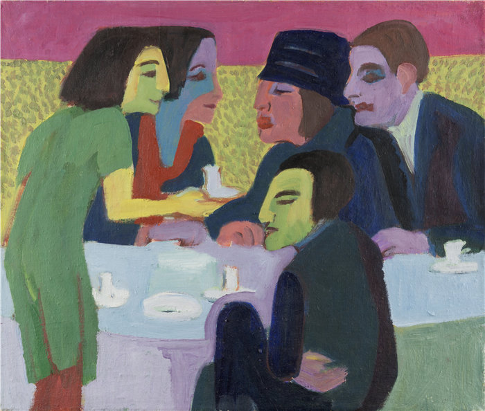 恩斯特·路德维希·基希纳（Ernst Ludwig Kirchner，德国画家）作品-咖啡馆里的场景（约 1926 年）