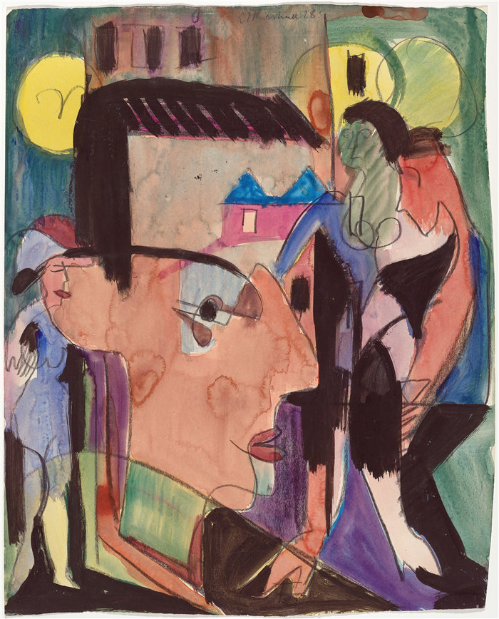 恩斯特·路德维希·基希纳(Ernst Ludwig Kirchner,德国画家)作品-自画像 (1928)