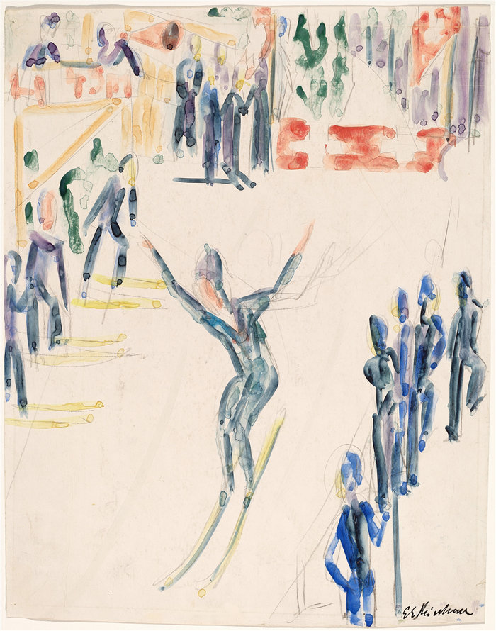 恩斯特·路德维希·基希纳(Ernst Ludwig Kirchner,德国画家)作品-跳台滑雪(约 1936 年)