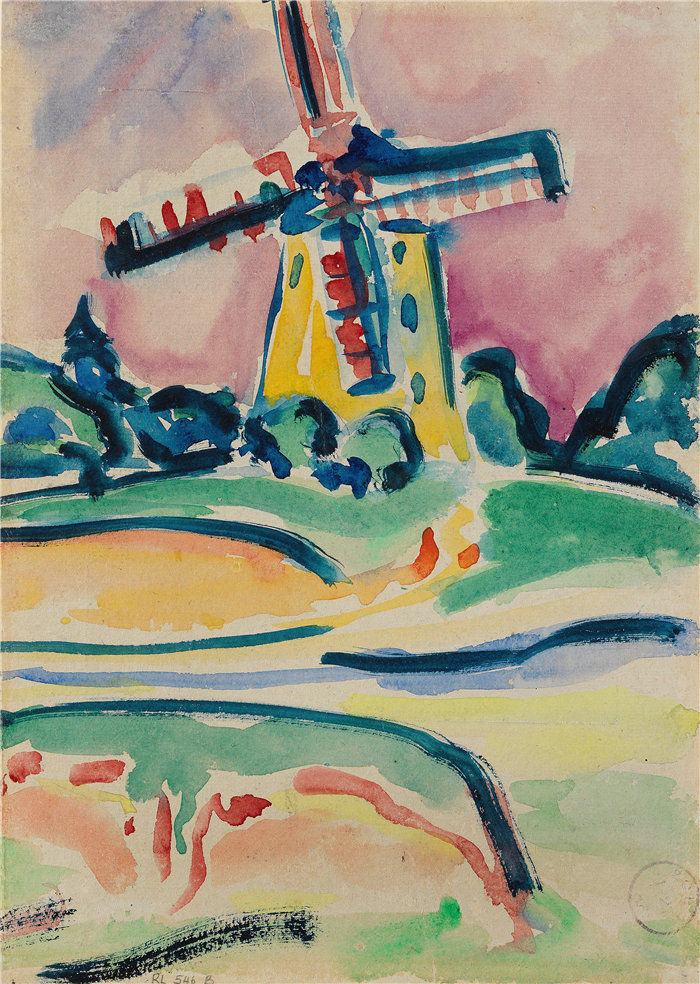恩斯特·路德维希·基希纳（Ernst Ludwig Kirchner，德国画家）作品-风车（费马恩上的风车）（1908年）