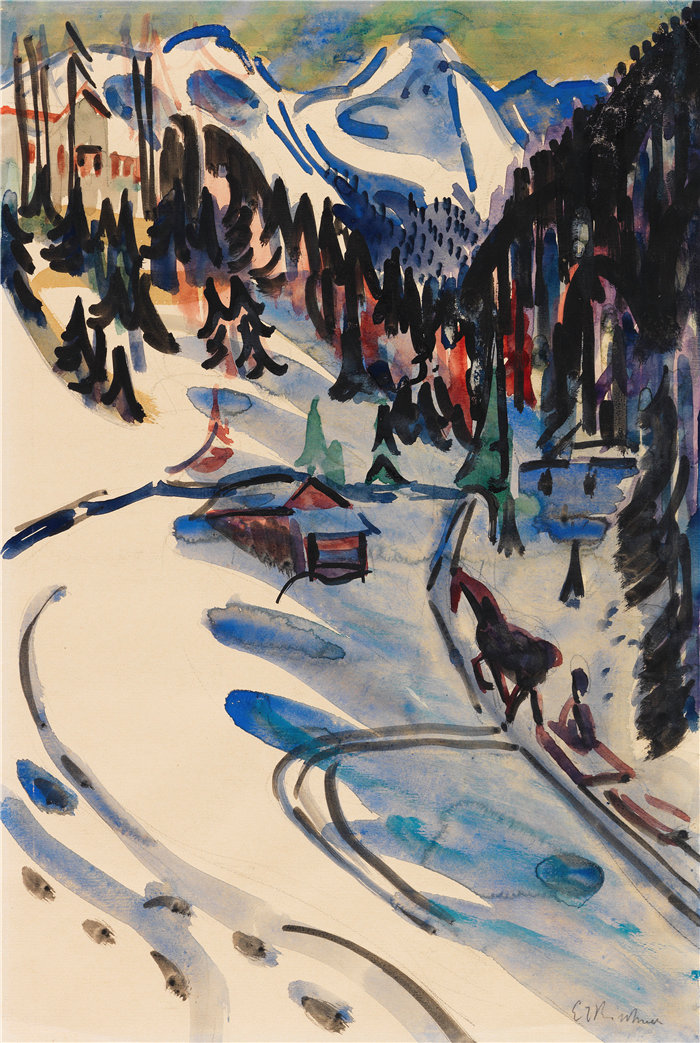 恩斯特·路德维希·基希纳（Ernst Ludwig Kirchner，德国画家）作品-冬眠(1924)