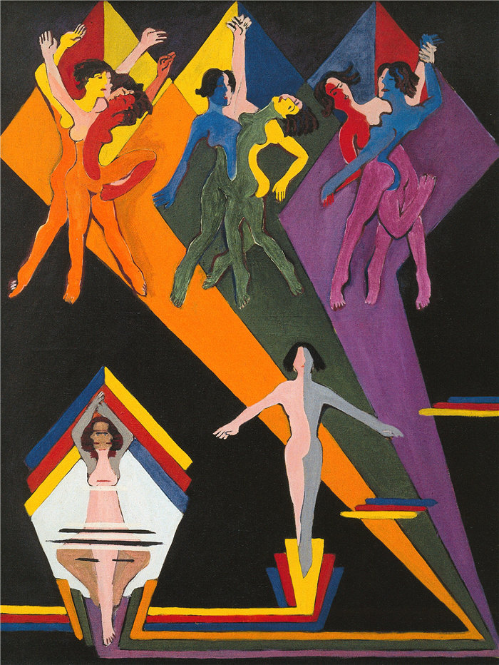 恩斯特·路德维希·基希纳（Ernst Ludwig Kirchner，德国画家）作品-七彩光芒中的舞女 (1932 - 1937)