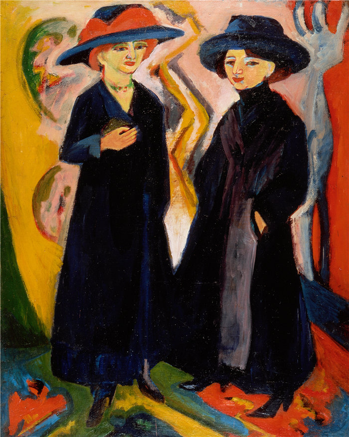 恩斯特·路德维希·基希纳（Ernst Ludwig Kirchner，德国画家）作品-两个女人（1911-1912）