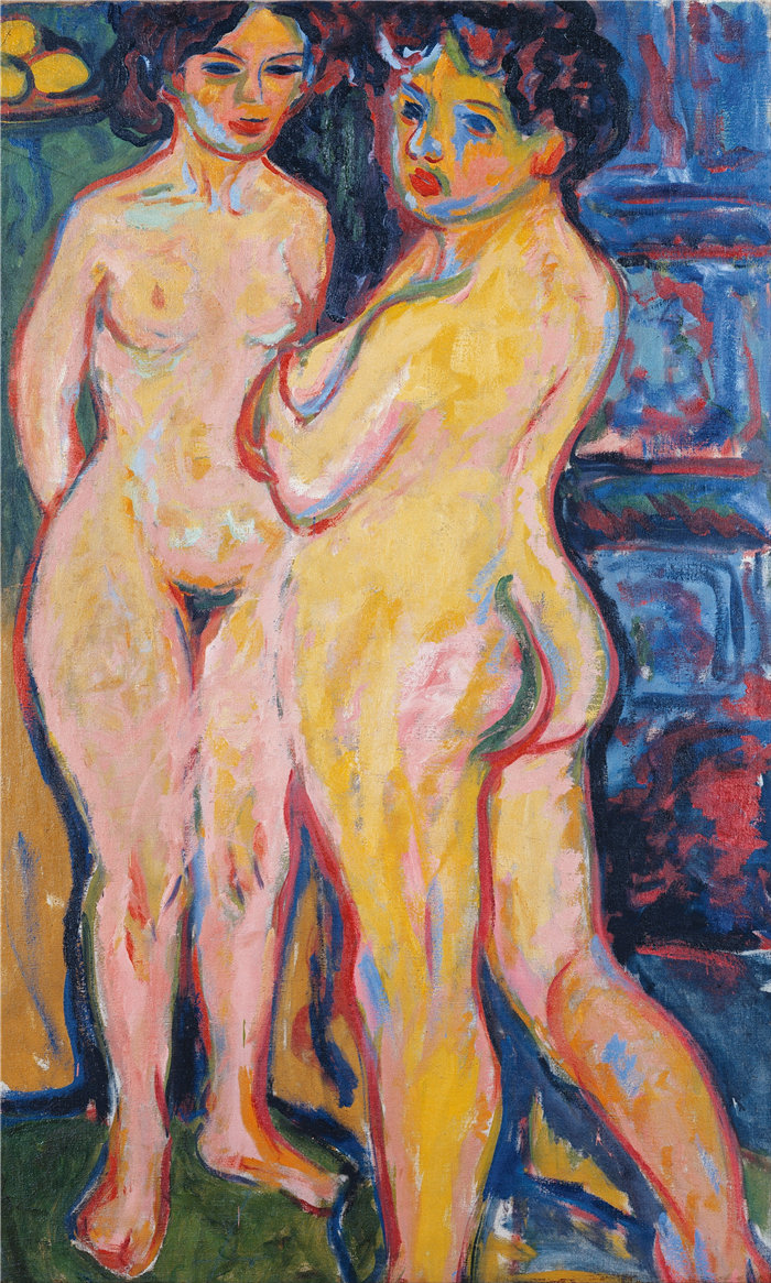 恩斯特·路德维希·基希纳（Ernst Ludwig Kirchner，德国画家）作品-站在炉子旁的裸 体