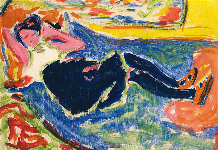 恩斯特·路德维希·基希纳(Ernst Ludwig Kirchner,德国画家)作品-黑丝袜女人——黑格蕾特 (1909)
