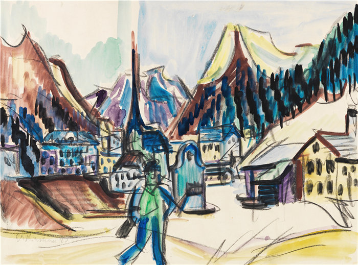 恩斯特·路德维希·基希纳（Ernst Ludwig Kirchner，德国画家）作品-达沃斯风景（冬季达沃斯附近的风景）（1925年）