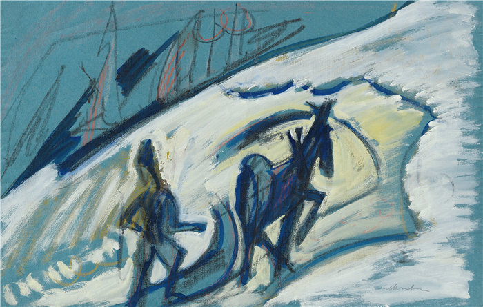 恩斯特·路德维希·基希纳（Ernst Ludwig Kirchner，德国画家）作品-带马拉雪橇的农民（1927年）