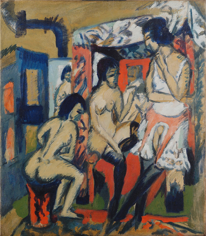恩斯特·路德维希·基希纳(Ernst Ludwig Kirchner,德国画家)作品-工作室中的裸体(1912)