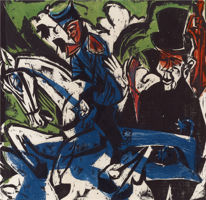 恩斯特·路德维希·基希纳（Ernst Ludwig Kirchner，德国画家）作品-在路上遇见灰男（1915）