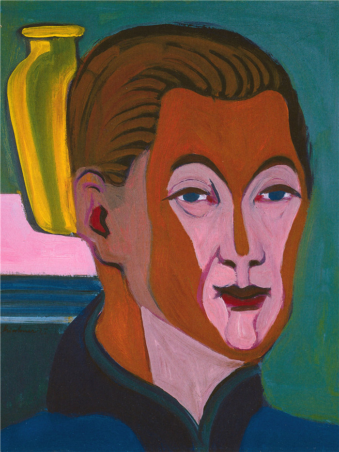 恩斯特·路德维希·基希纳（Ernst Ludwig Kirchner，德国画家）作品-自画像（1925）