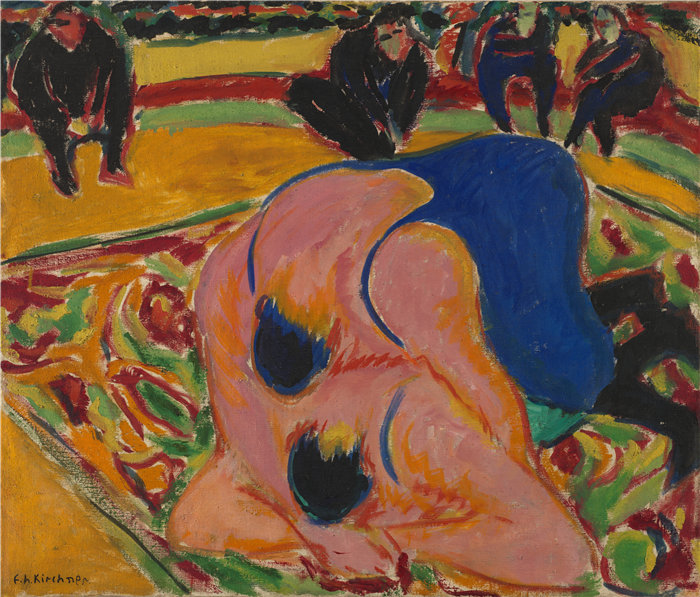 恩斯特·路德维希·基希纳（Ernst Ludwig Kirchner，德国画家）作品-马戏团里的摔跤手 (1909)