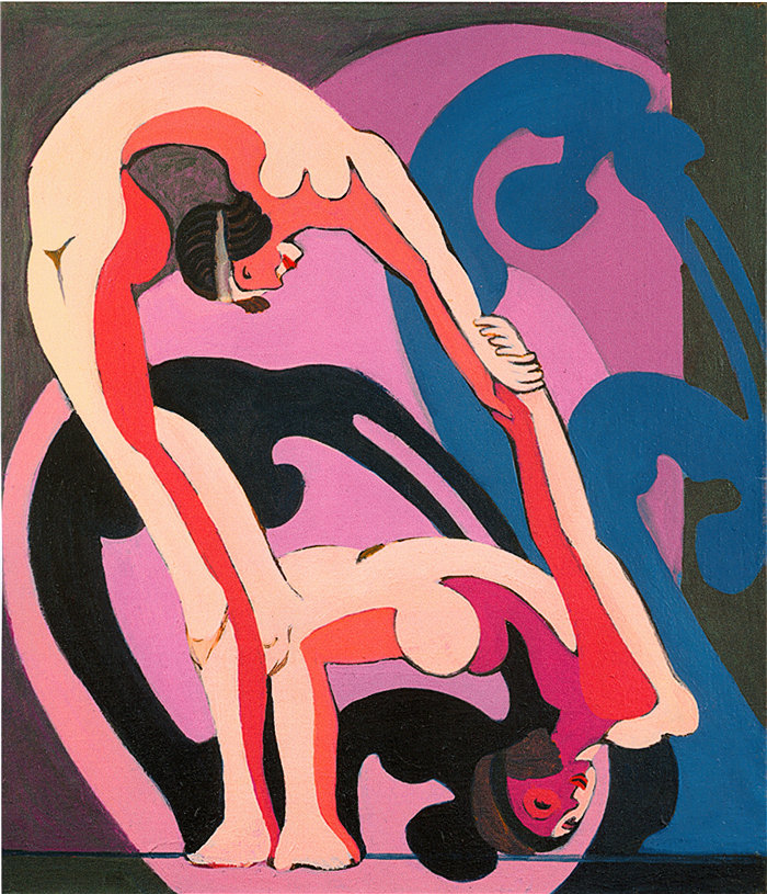 恩斯特·路德维希·基希纳（Ernst Ludwig Kirchner，德国画家）作品-两个杂技演员 (1932 - 1933)
