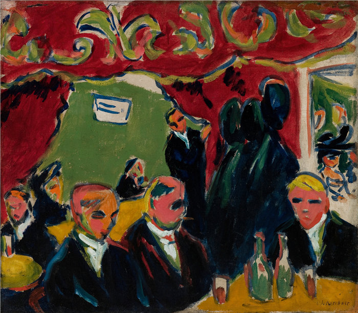恩斯特·路德维希·基希纳（Ernst Ludwig Kirchner，德国画家）作品-酒馆（约 1909 年）