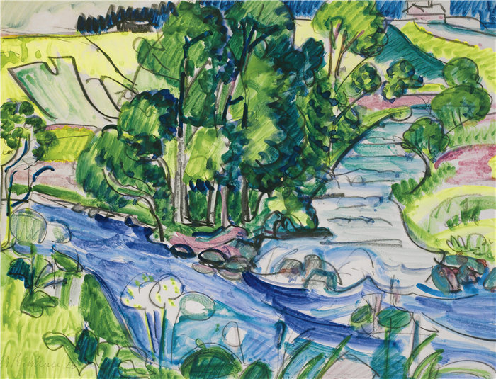 恩斯特·路德维希·基希纳(Ernst Ludwig Kirchner,德国画家)作品-森林中的基什纳之家(1925)