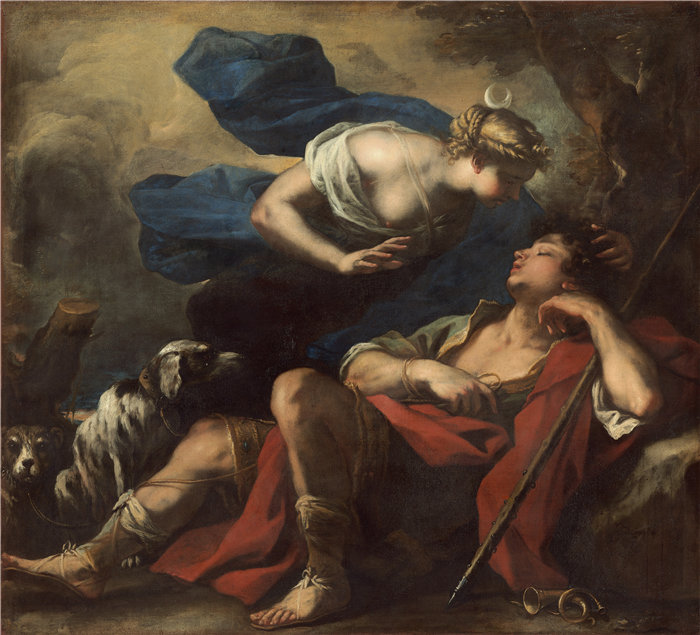 卢卡·佐丹奴 (Luca Giordano，意大利画家) 作品-戴安娜和恩底弥翁 (C. 1675-1680)