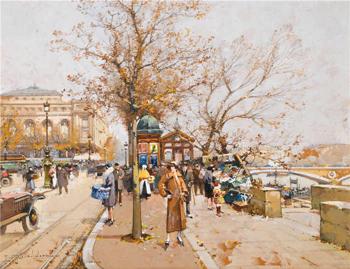 尤金·加利安-拉卢（Eugène Galien-Laloue，法国画家）作品--巴黎沙特尔广场