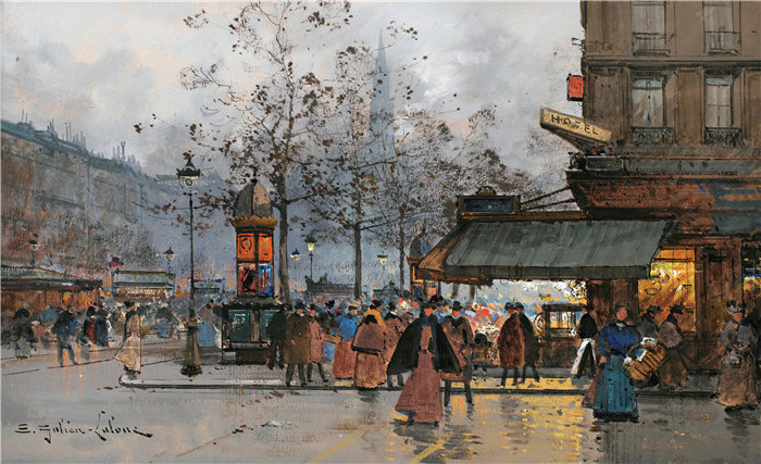 尤金·加利安-拉卢（Eugène Galien-Laloue，法国画家）作品--巴黎繁华大道
