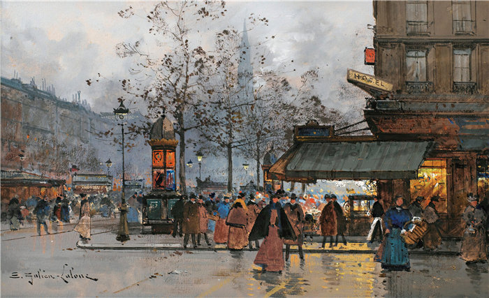 尤金·加利安-拉卢(Eugène Galien-Laloue,法国画家)作品--巴黎繁华大道