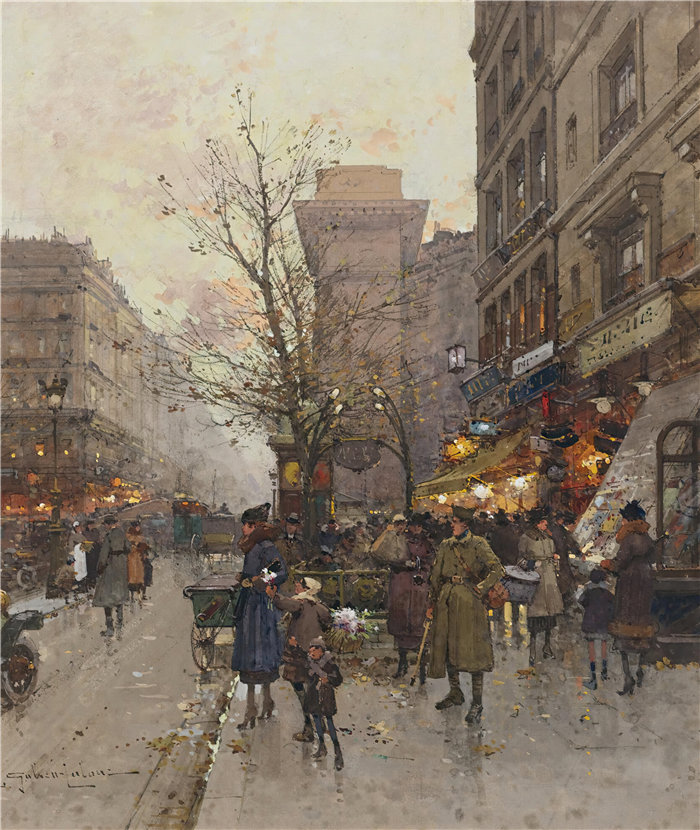 尤金·加利安-拉卢（Eugène Galien-Laloue，法国画家）作品--巴黎圣丹尼斯门