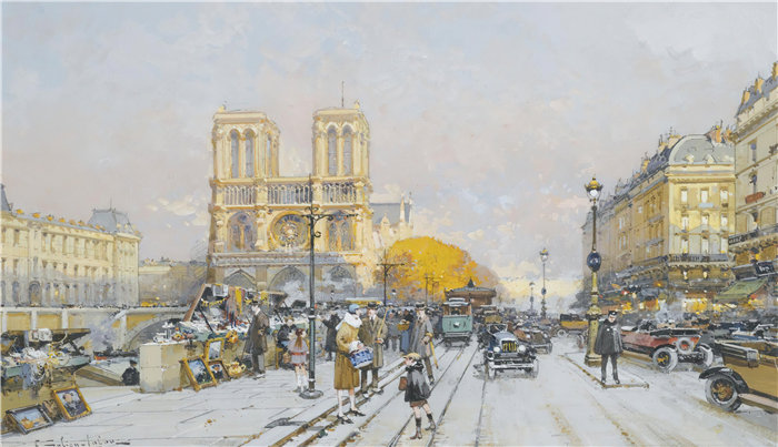 尤金·加利安-拉卢（Eugène Galien-Laloue，法国画家）作品--巴黎圣母院 (1)