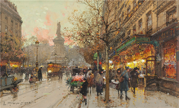 尤金·加利安-拉卢（Eugène Galien-Laloue，法国画家）作品--共和广场 (1)