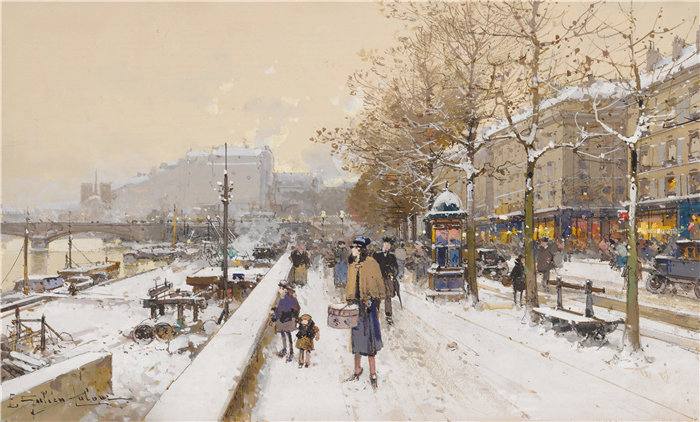 尤金·加利安-拉卢（Eugène Galien-Laloue，法国画家）作品--塞莱斯汀码头