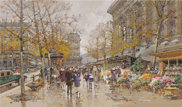 尤金·加利安-拉卢（Eugène Galien-Laloue，法国画家）作品--玛德琳广场