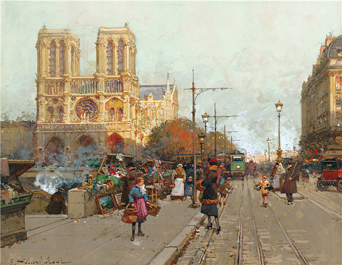 尤金·加利安-拉卢（Eugène Galien-Laloue，法国画家）作品--巴黎圣母院
