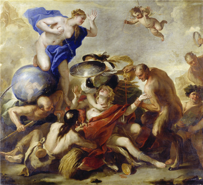 卢卡·佐丹奴 (Luca Giordano，意大利画家) 作品-被恶习诱惑的青年 (1664)