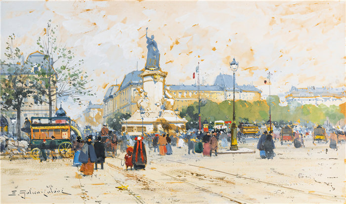 尤金·加利安-拉卢（Eugène Galien-Laloue，法国画家）作品--共和广场