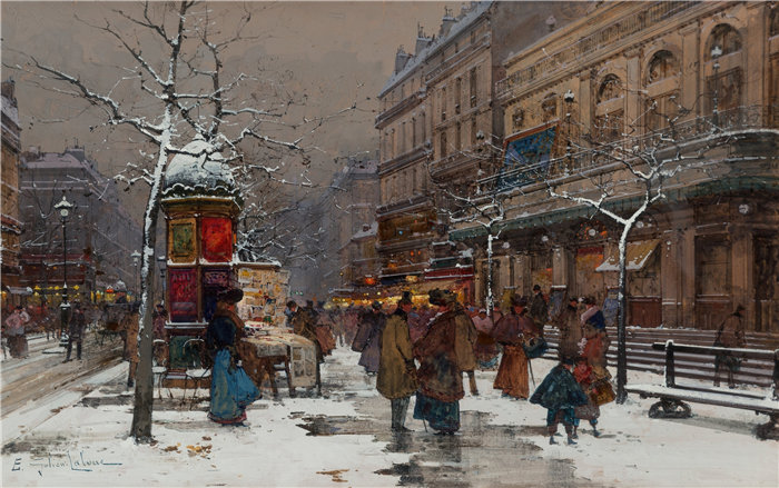 尤金·加利安-拉卢（Eugène Galien-Laloue，法国画家）作品--巴黎，蜂巢林荫大道