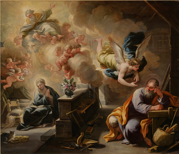 卢卡·佐丹奴 (Luca Giordano，意大利画家) 作品-圣约瑟夫之梦（1700）