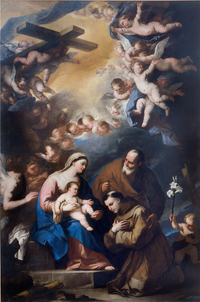 卢卡·佐丹奴 (Luca Giordano，意大利画家) 作品-帕多瓦的圣安东尼崇敬的神圣家族（1664 年）