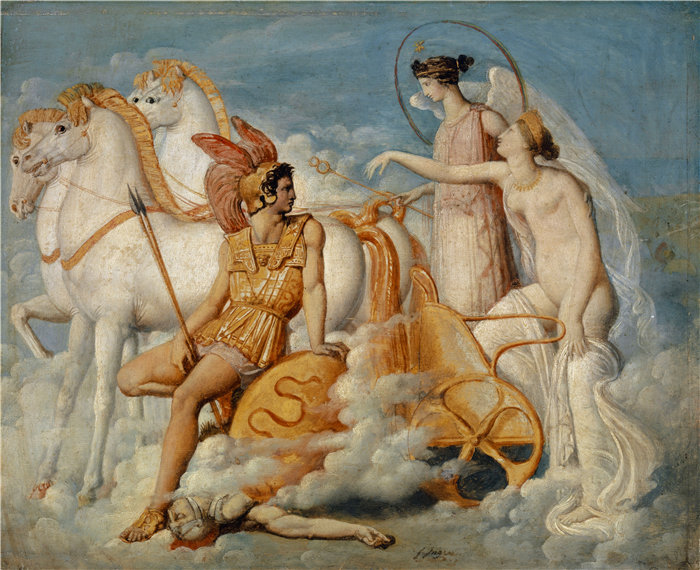 让·奥古斯特·多米尼克·安格尔(Jean Auguste Dominique Ingres,法国画家)-被狄俄墨得斯伤害的维纳斯返回奥林匹斯山(约 1803 年)