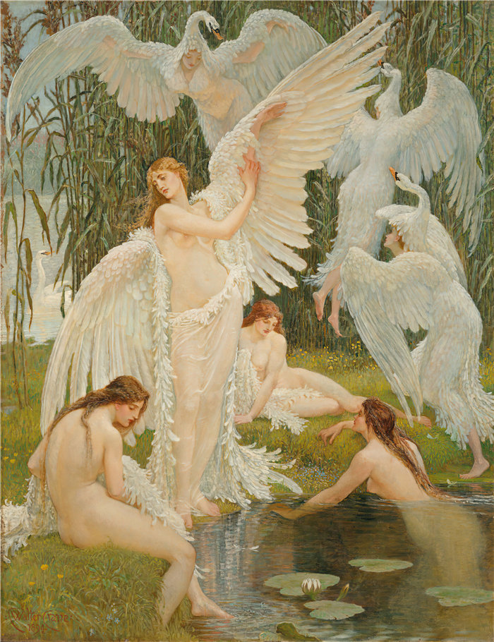 沃尔特·克兰 (Walter Crane,英国画家) 作品 -天鹅少女 (1894)