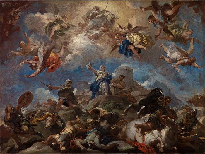 卢卡·佐丹奴 (Luca Giordano，意大利画家) 作品-朱迪思展示何乐弗尼的头像（1703-4）