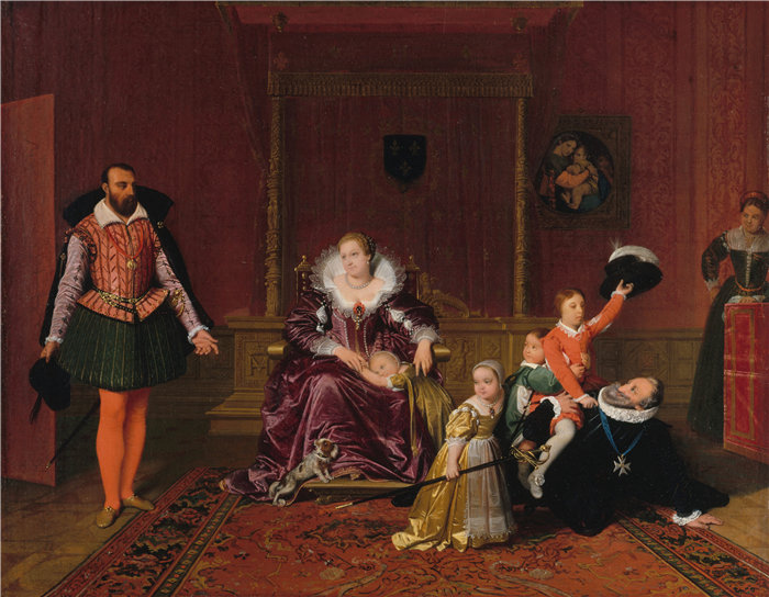 让·奥古斯特·多米尼克·安格尔(Jean Auguste Dominique Ingres,法国画家)-亨利四世在西班牙大使被接纳时与他的孩子们玩耍(1817年)