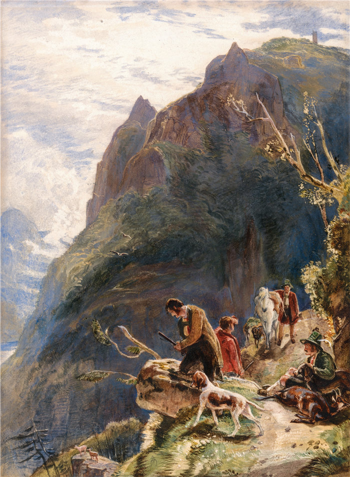 约翰·弗雷德里克·刘易斯（John Frederick Lewis英国画家）作品-蒂罗尔猎人 (1827)