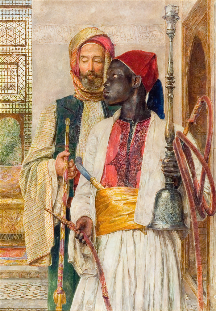 约翰·弗雷德里克·刘易斯(John Frederick Lewis英国画家)作品-管道承载者 (1856)
