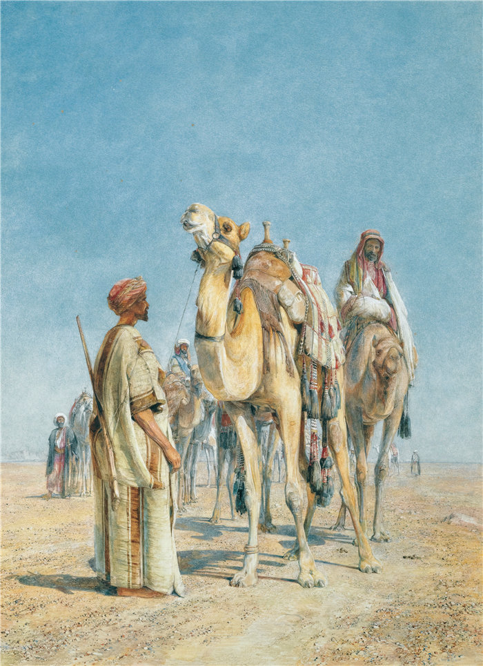 约翰·弗雷德里克·刘易斯(John Frederick Lewis英国画家)作品-在沙漠中停下来
